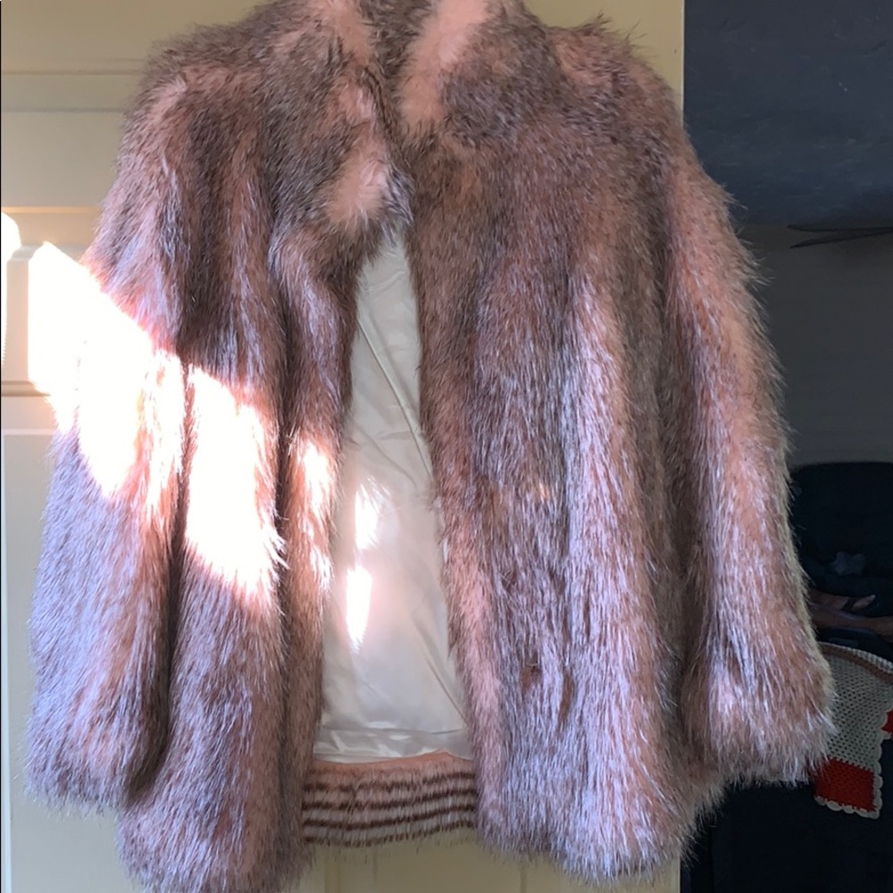 Pink faux fur coat